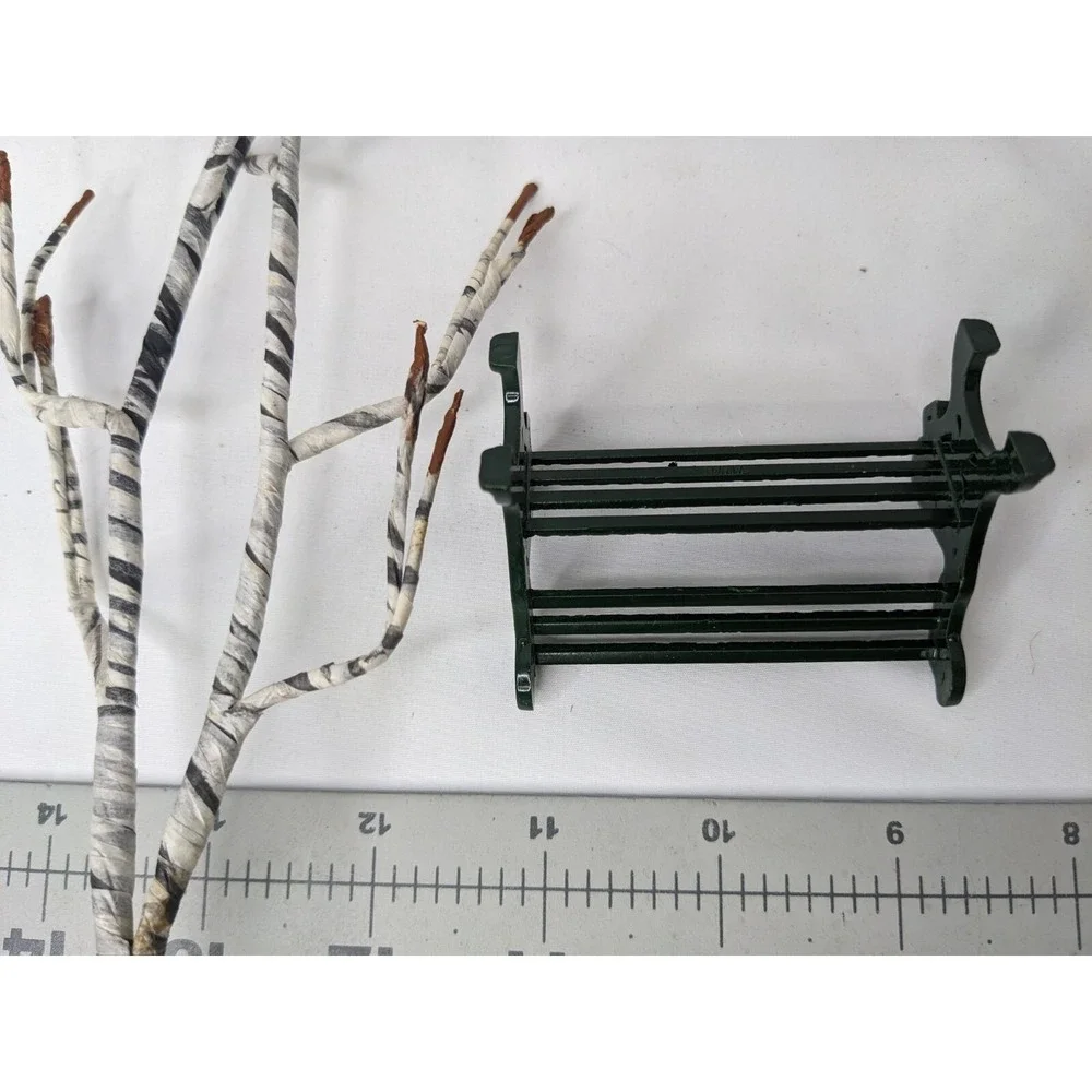 Christmas Village Tree 9 Inch and Metal Green Park Bench Lot‎